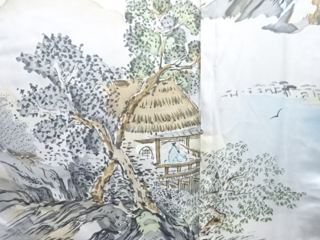 JAPANESE KIMONO / ANTIQUE OMESHI MENS HAORI / SILK / NISHIJIN ORI / SCENERY